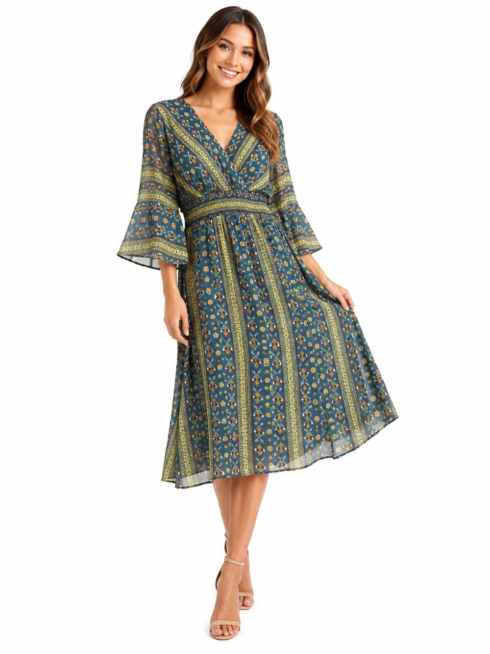 Dress Forum Los Angeles Boho Print Midi Dress Size Small